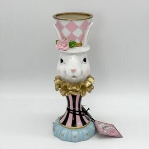 Tophat & Tail Pink Easter Bunny Mad Hatter Pedestal Candle Holder NEW